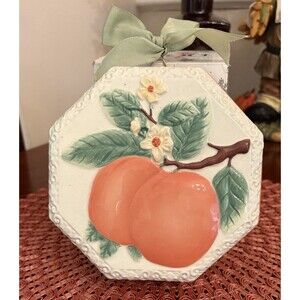 Pair of Vintage Avon Ceramic Octagon Shape Wall Plaques - An Orange and A Pear